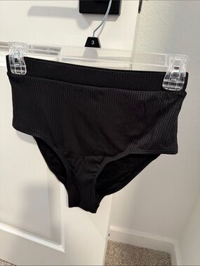 Amazon Black Ribbed High-Waist Bikini Bottoms
